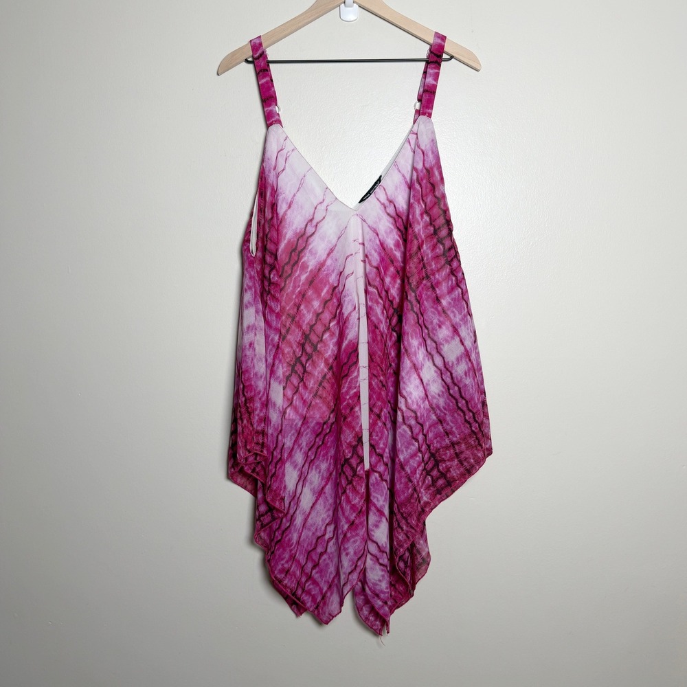 Unique Spectrum Womens Tank Top 3X Pink Tie Dye Sharkbite Hem V-Neck Adjustable
